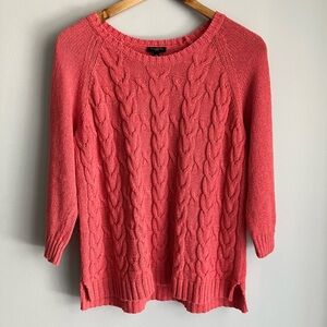 Talbots Petites MP Pink Linen Cotton Cable Knit Sweater 3/4 Sleeve
